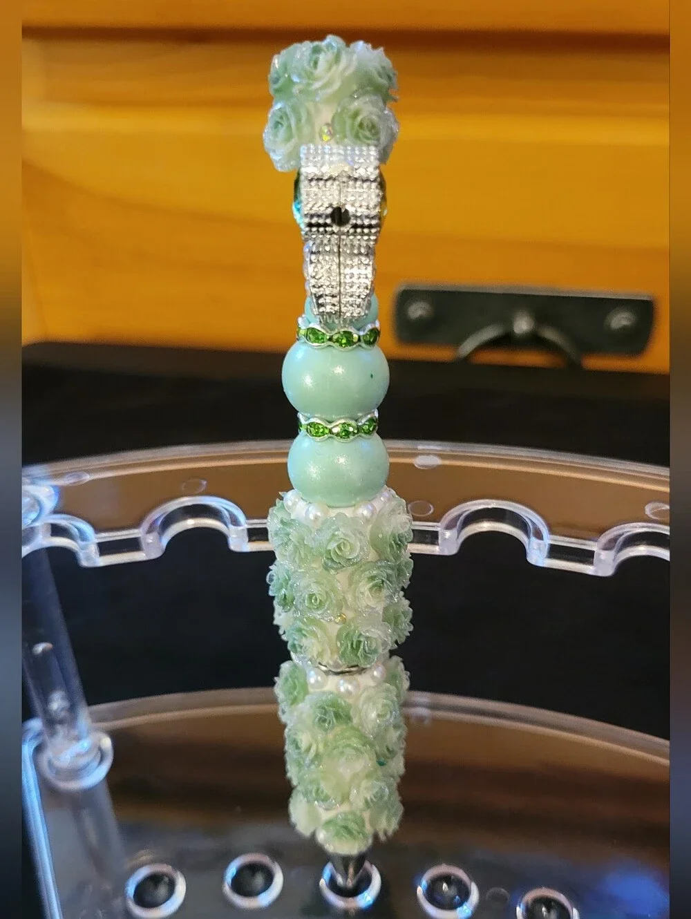 Mint Green Floral Beaded Handmade Pen
